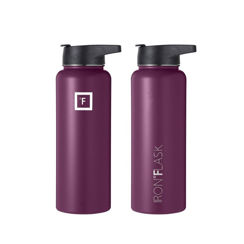 slide 6 of 8, IRON FLASK 40oz Stainless Steel Wide Mouth Hydration Bottle with Flex Straw Lid Burgundy: Insulated Water Bottle, 40 oz