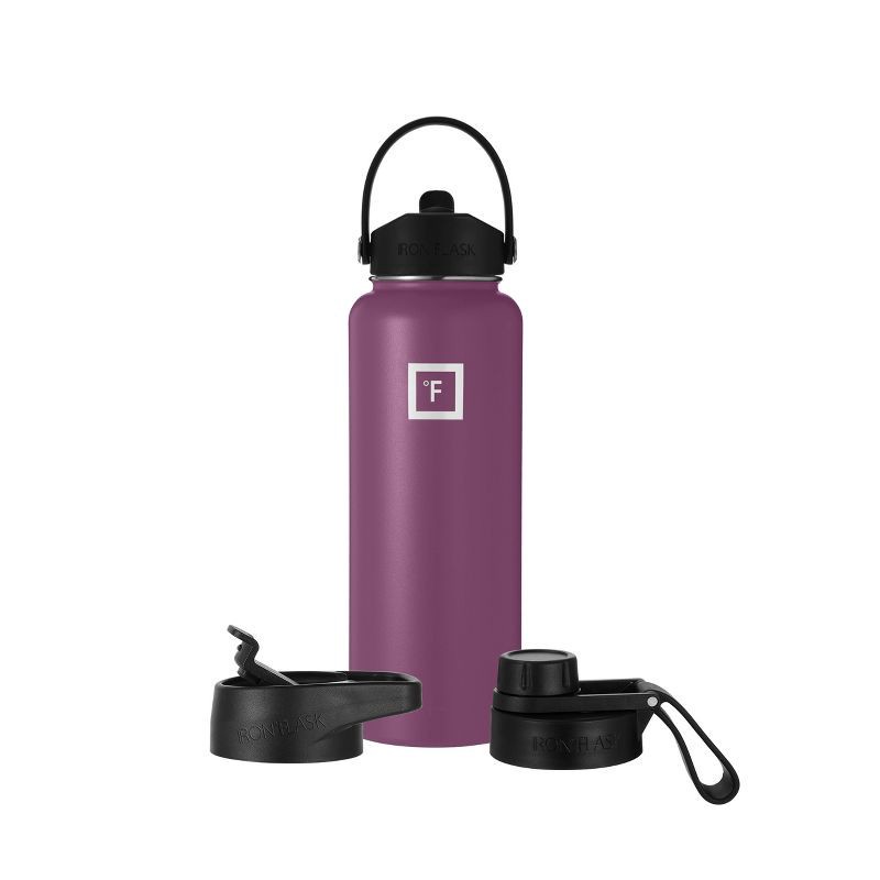 slide 1 of 8, IRON FLASK 40oz Stainless Steel Wide Mouth Hydration Bottle with Flex Straw Lid Burgundy: Insulated Water Bottle, 40 oz