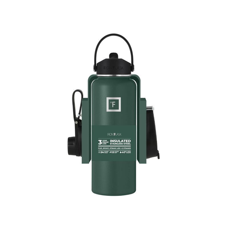 slide 4 of 6, IRON FLASK 40oz Stainless Steel Wide Mouth Hydration Bottle with Flex Straw Lid Dark Pine, 40 oz