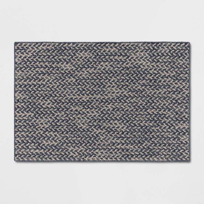 slide 1 of 4, 2'6"x3'8" Washable Weave Herringbone Accent Rug Indigo - Threshold™: Tufted, Skid-Resistant, Indoor Use, 1 ct