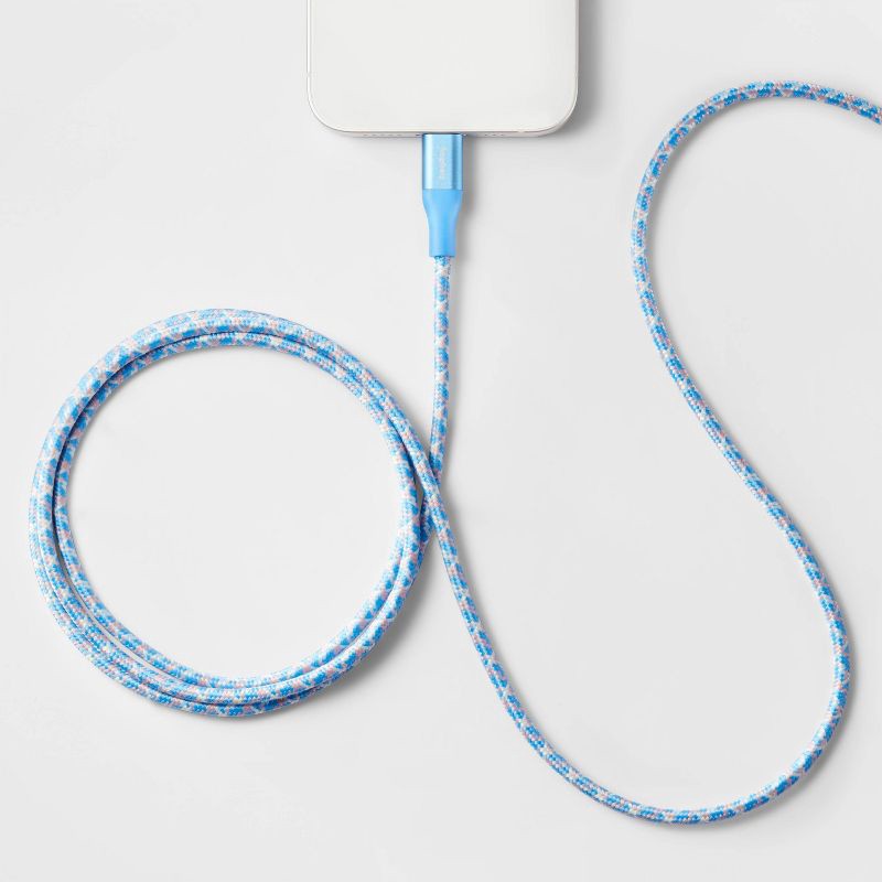 slide 2 of 3, 6' Lightning to USB-C Braided Cable - heyday™ Tranquil Blue: iPhone Charging Cord, 1 ct