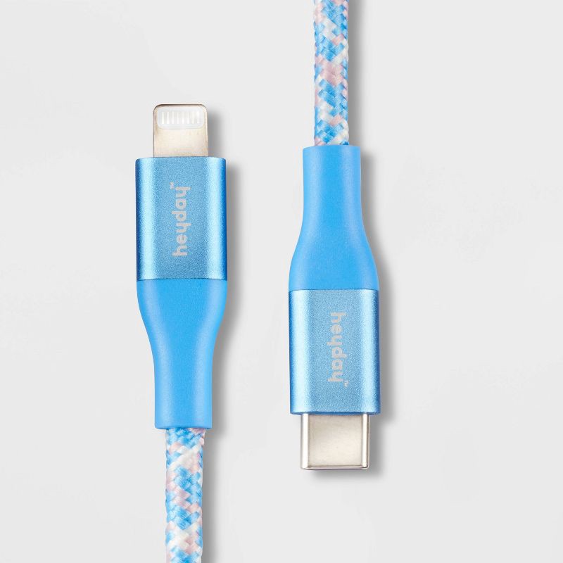 slide 1 of 3, 6' Lightning to USB-C Braided Cable - heyday™ Tranquil Blue: iPhone Charging Cord, 1 ct