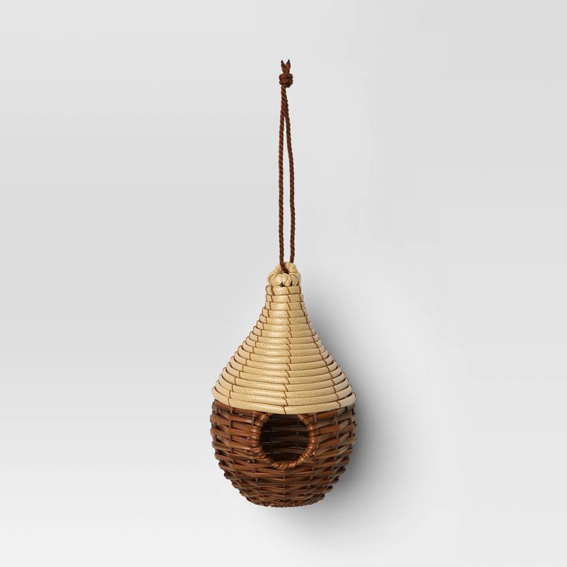 slide 3 of 3, 10" Outdoor Woven Bird House Beige - Threshold™, 1 ct