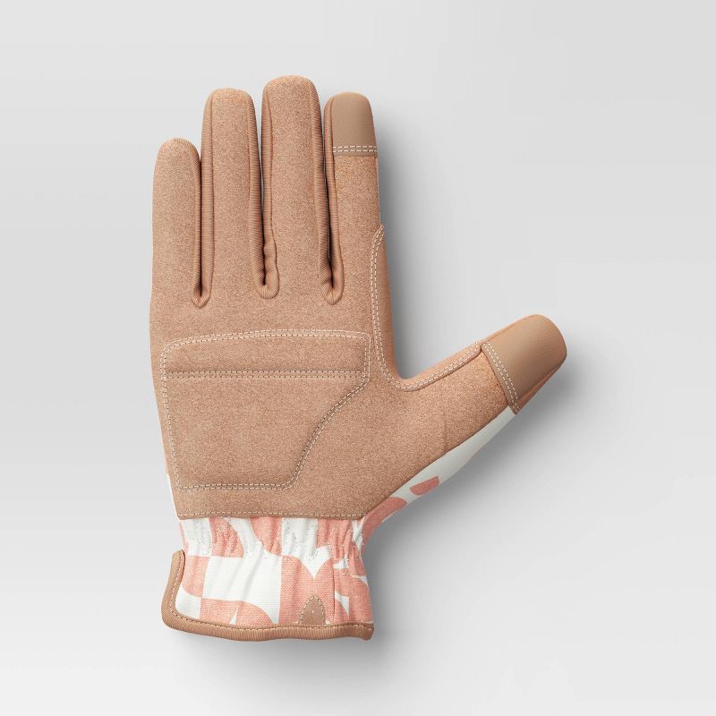 slide 2 of 3, S/M Outdoor Patio Duck Canvas Utility Irregular Geo in Nest Brown - Threshold™: Faux Leather, Adult Work Gloves, 1 ct