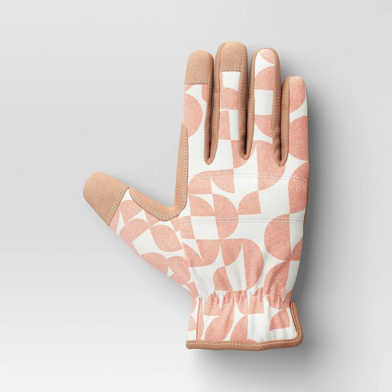 slide 3 of 3, S/M Outdoor Patio Duck Canvas Utility Irregular Geo in Nest Brown - Threshold™: Faux Leather, Adult Work Gloves, 1 ct