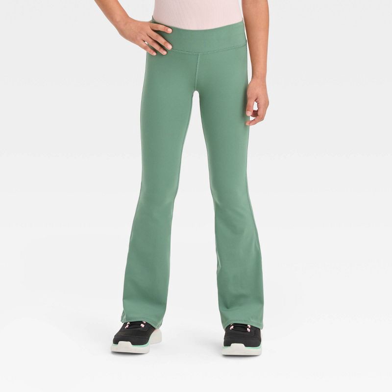 Girls' Flare Mid-Rise Leggings - All in Motion Green L 1 ct