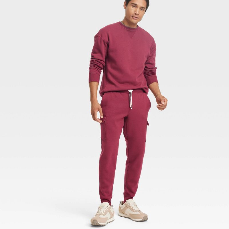 slide 2 of 3, Men's Cotton Fleece Cargo Jogger Pants - All in Motion Red S, 1 ct