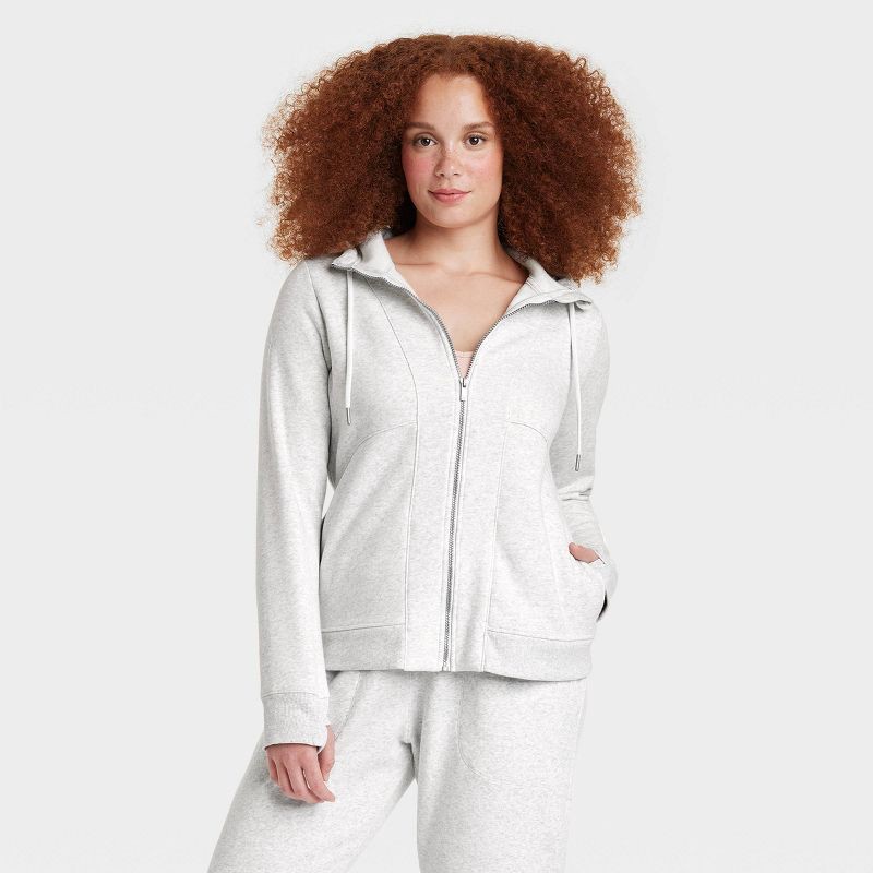 Women's Full Zip Fleece Hoodie - All in Motion Heathered Gray M