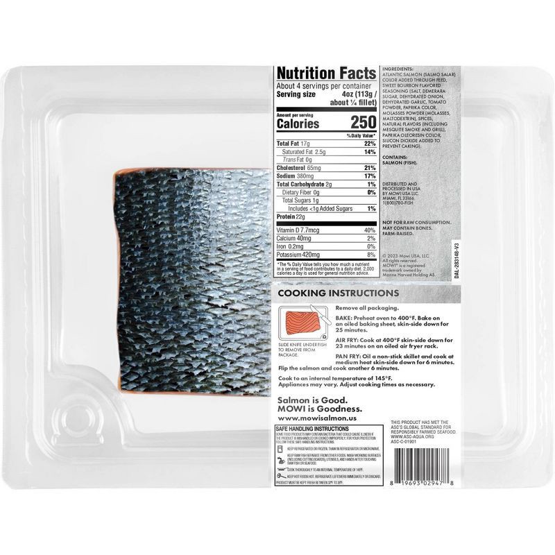 slide 3 of 3, MOWI Fresh Sweet Bourbon Atlantic Salmon Portion - 14oz, 14 oz