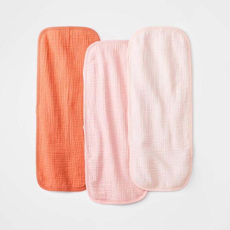slide 1 of 2, Baby 3pk Basic Muslin Burp Cloth - Cloud Island™ Pink: Cotton, 0-12 Months, 19.5" x 8.25", 3 ct