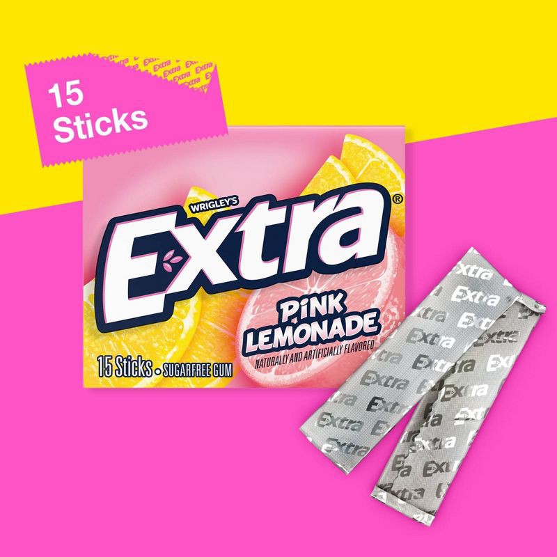 slide 4 of 9, Extra Pink Lemonade Sugar Free Gum Limited Edition Chewing Gum, 15 Sticks, 1 ct