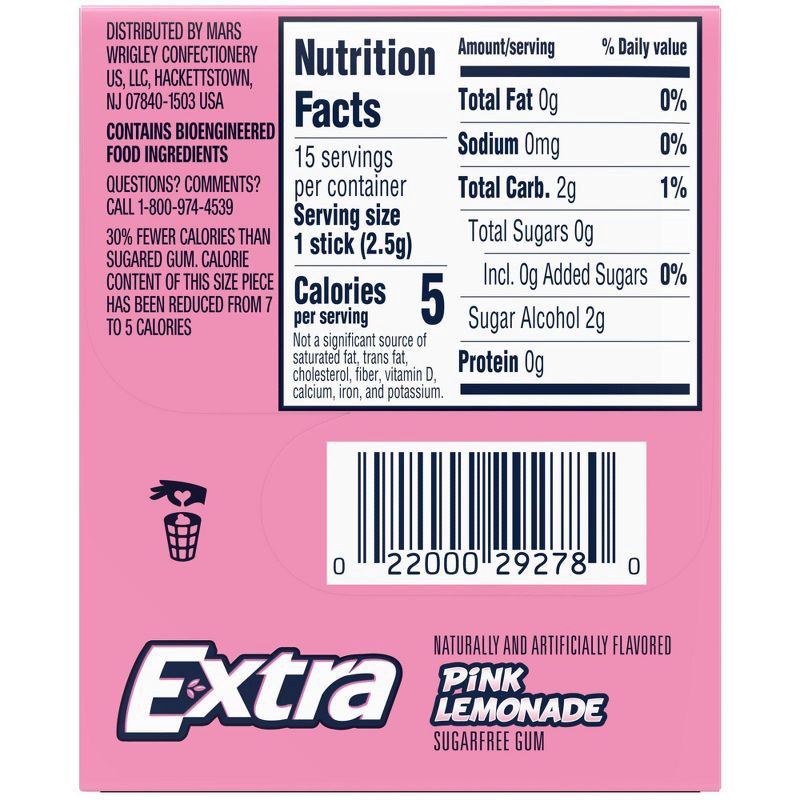 slide 9 of 9, Extra Pink Lemonade Sugar Free Gum Limited Edition Chewing Gum, 15 Sticks, 1 ct