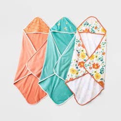 Baby Girls' 3pk Floral Meadow Hooded Towel - Cloud Island™ Aqua Green