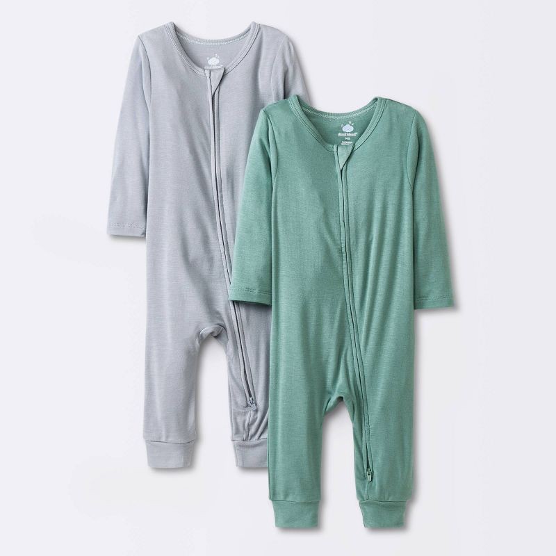 slide 1 of 4, Baby Boys' 2pk So Very Soft Modal Blend Romper - Cloud Island™ Green 3-6M: Midweight Long Sleeve Jumpsuit, 2 ct