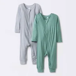 Baby Boys' 2pk So Very Soft Modal Blend Romper - Cloud Island™ Green 6-9M: Midweight Long Sleeve Jumpsuit