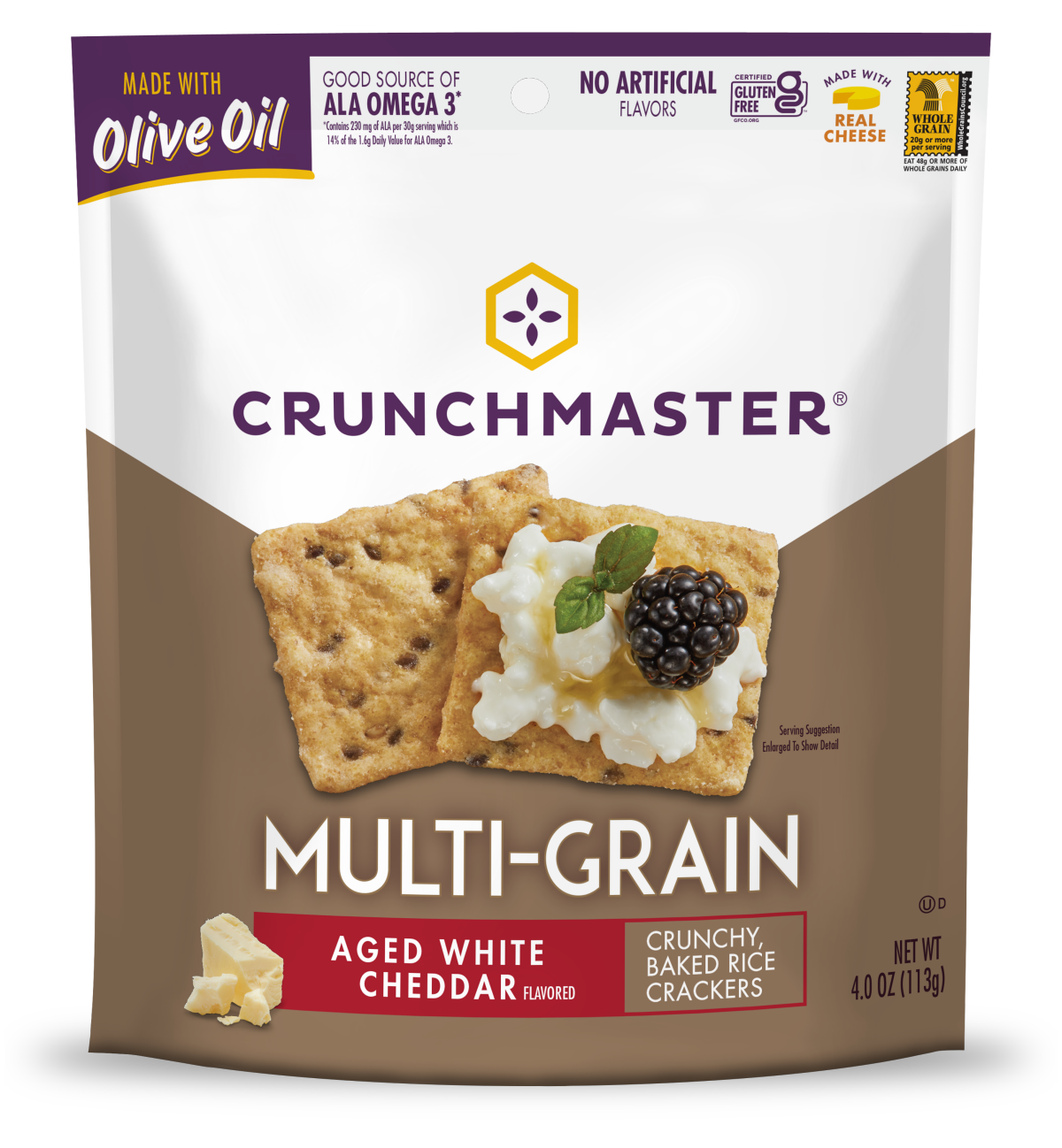 slide 1 of 1, Crunchmaster Multi-Grain Aged White Cheddar, 4 oz Bag, 4 oz