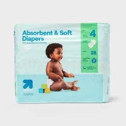 Disposable Diapers - Size 4 - 28ct - up&up™: 22 to 37 lbs, Absorption Channels, Wetness Indicator, Hypoallergenic