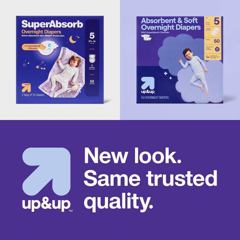 slide 7 of 9, Disposable Overnight Diapers - Size 5 - 50ct - up&up™, 5 x 50 ct