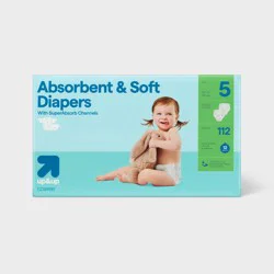 Disposable Diapers - Size 5 - 112ct - up&up™: 27+ lbs, Absorption Channels, Wetness Indicator, Latex-Free