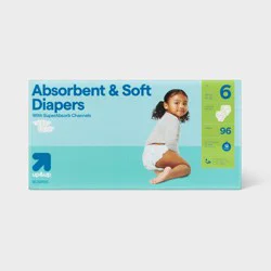 Disposable Diapers - Size 6 - 96ct - up&up™: Diaper Weight Range 35+ lbs, Absorption Channels, Wetness Indicator, Hypoallergenic