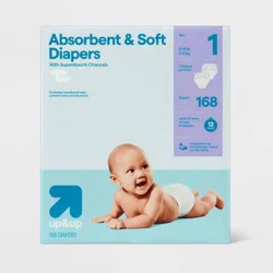 Disposable Diapers - Size 1 - 168ct - up&up™: Wetness Indicator, Hypoallergenic, Latex-Free, Absorption Channels
