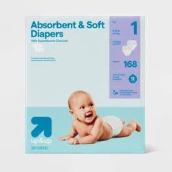 Disposable Diapers - Size 1 - 168ct - up&up™: Wetness Indicator, Hypoallergenic, Latex-Free, Absorption Channels