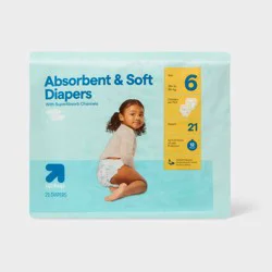 Disposable Diapers - Size 6 - 21ct - up&up™: 35+ lbs, Absorption Channels, Wetness Indicator, Hypoallergenic
