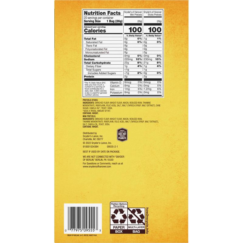 slide 6 of 9, Snyder's of Hanover Pretzels Minis and Sticks 100 Calorie Packs Variety Pack - 20ct, 20 ct