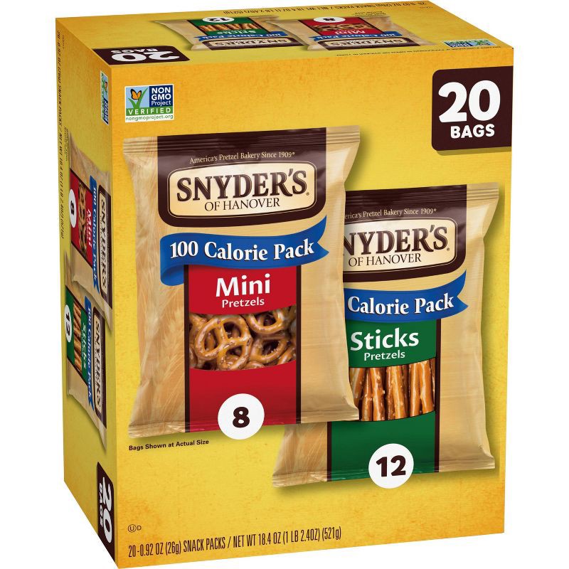 slide 8 of 9, Snyder's of Hanover Pretzels Minis and Sticks 100 Calorie Packs Variety Pack - 20ct, 20 ct