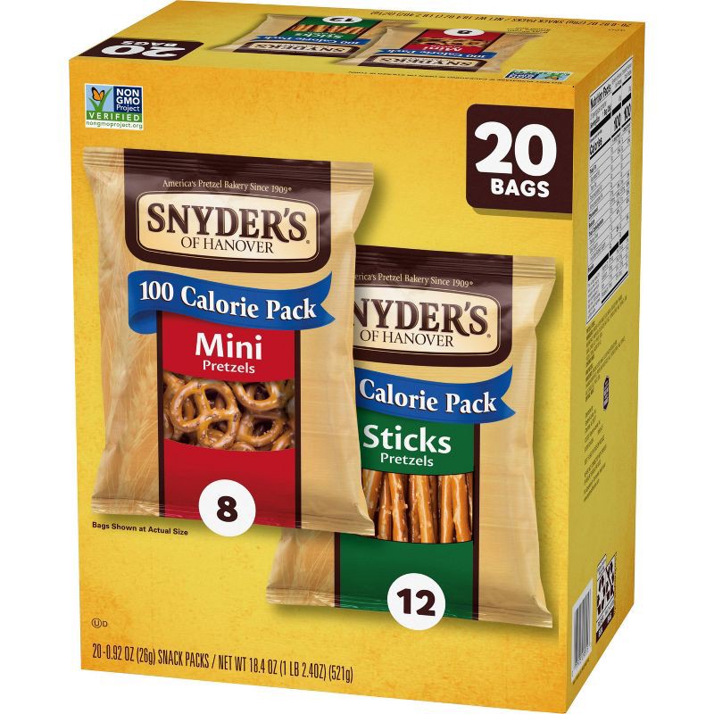 slide 9 of 9, Snyder's of Hanover Pretzels Minis and Sticks 100 Calorie Packs Variety Pack - 20ct, 20 ct