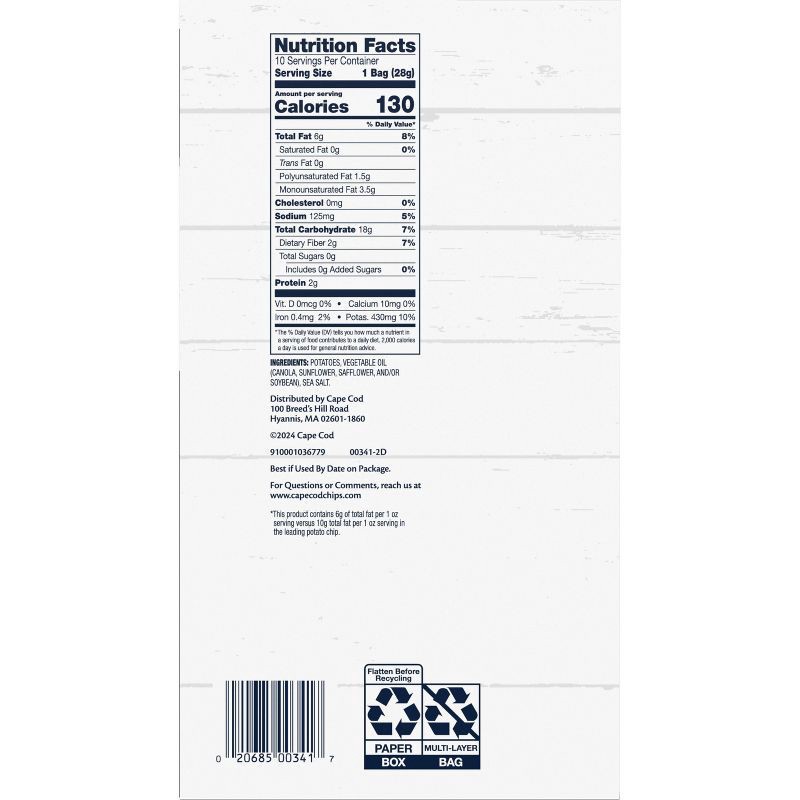 slide 2 of 5, Cape Cod Potato Chips Original Less Fat Kettle Chips 1oz Snack s - 10oz/10ct, 1 oz, 10 oz, 10 ct