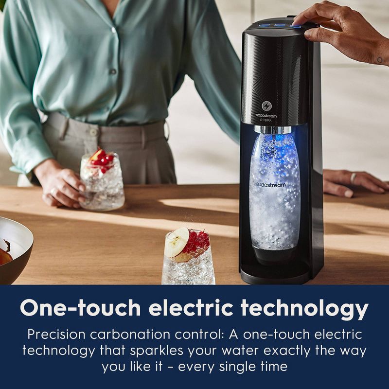slide 5 of 9, SodaStream E-TERRA Sparkling Water Maker with CO2 and Carbonating Bottle Black, 1 ct
