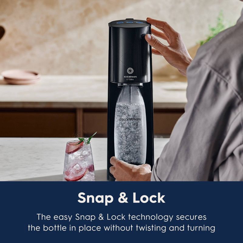 slide 6 of 9, SodaStream E-TERRA Sparkling Water Maker with CO2 and Carbonating Bottle Black, 1 ct
