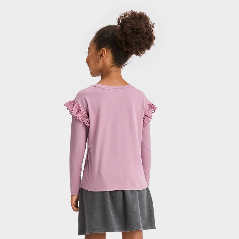 slide 2 of 3, Girls' Long Sleeve Eyelet T-Shirt - Cat & Jack Light Purple L, 1 ct