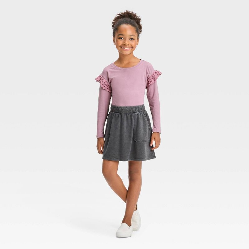 slide 3 of 3, Girls' Long Sleeve Eyelet T-Shirt - Cat & Jack Light Purple L, 1 ct