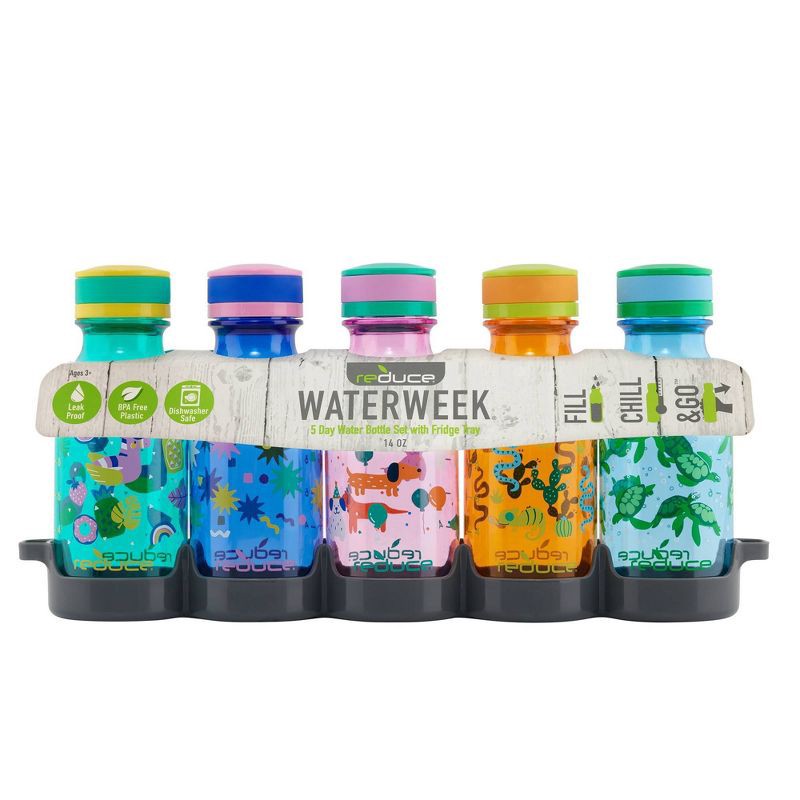 Reduce WaterWeek Refillable Kids Water Bottles, 14 oz – Includes 5