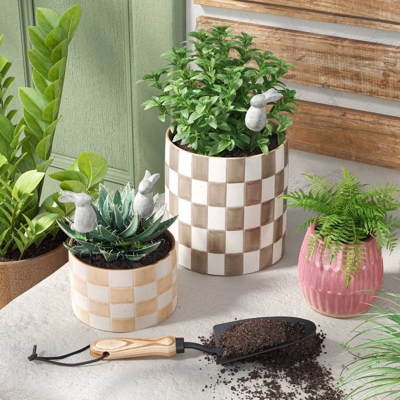 slide 2 of 4, 3pc Cement Rabbit Stake Outdoor Figurine Set White - Threshold™, 3 ct