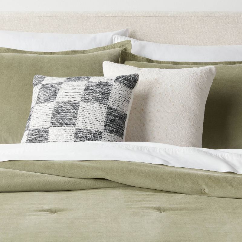 slide 2 of 4, 18"x18" Modern Woven Checkerboard Square Decorative Pillow Black - Threshold™: Cotton Fabric, Indoor Paisley & Floral Design, 1 ct