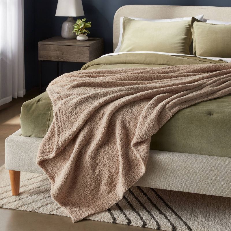 slide 2 of 3, Full/Queen Cozy Chenille Bed Blanket True Khaki - Threshold™: Midweight, Reversible, Knitted Fabric, Machine Washable, 1 ct