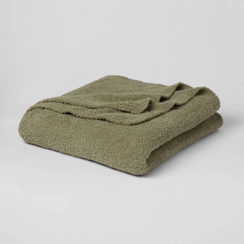 slide 1 of 3, Full/Queen Cozy Chenille Bed Blanket Restful Green - Threshold™: Midweight, Knitted, Machine Washable, 1 ct