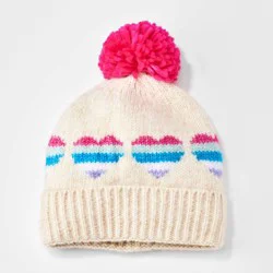 Baby Girls' Heart Printed Beanie - Cat & Jack Beige 12-24M