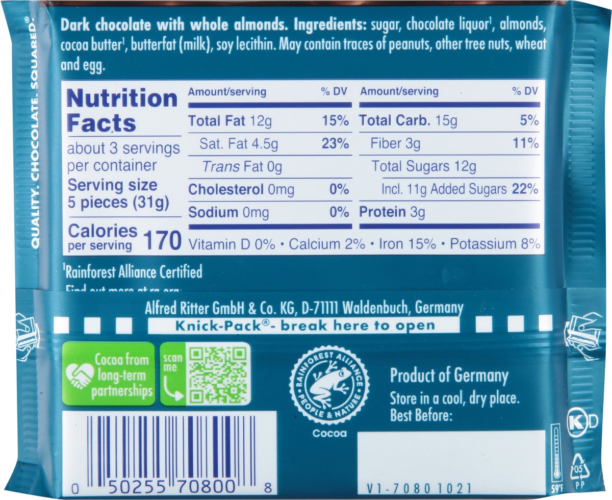 slide 9 of 9, Ritter Sport Nut Selection Dark Chocolate with Whole Almonds 3.5 oz, 3.5 oz