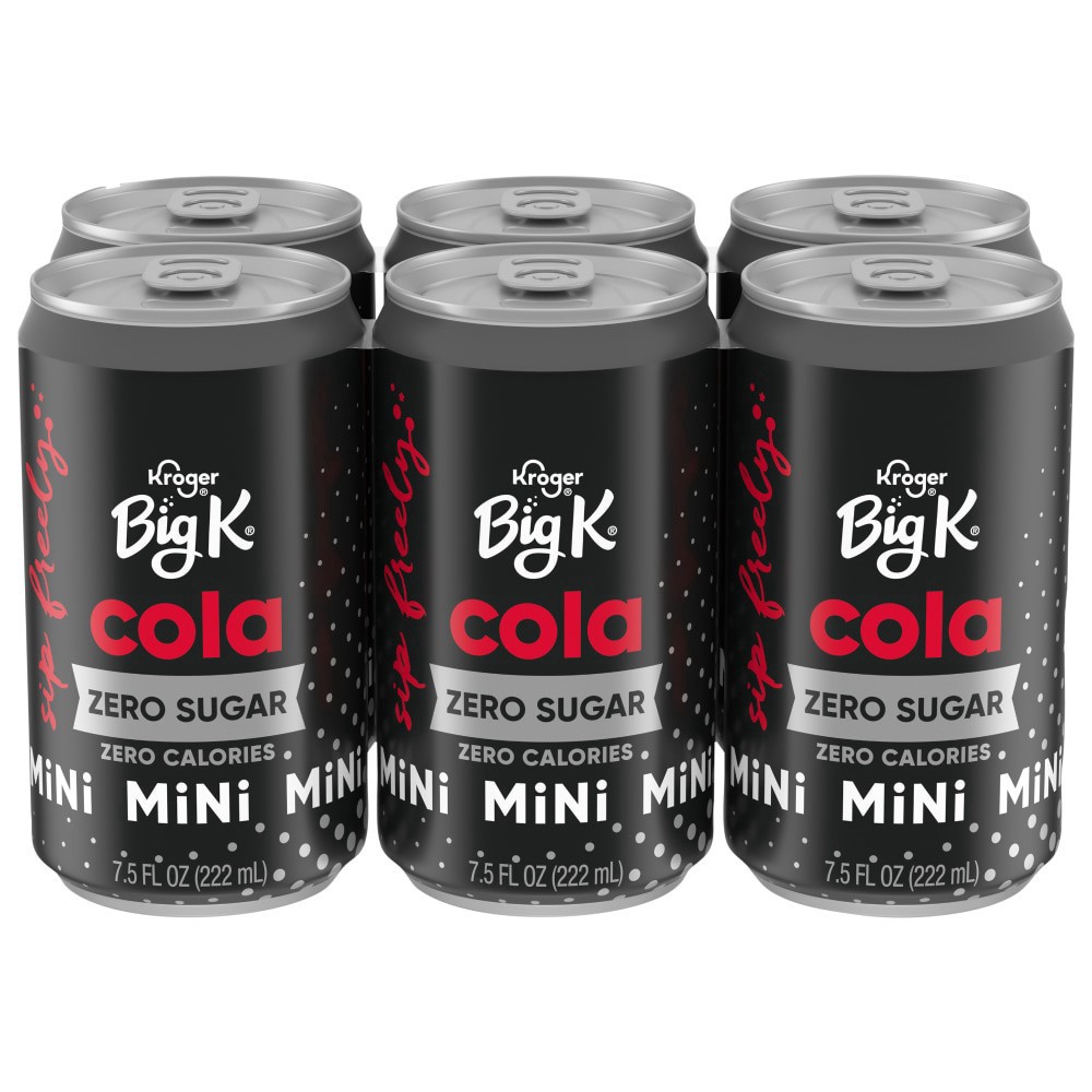 slide 1 of 3, Kroger Big K Zero Sugar Mini Cola Cans - 6 ct; 7.5 fl oz, 6 ct; 7.5 fl oz