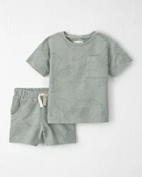 Littleplanet Toddler Boy 2-Piece Top & Short Set Made with Organic Cotton in Sienna Breeze Citrus Green 3T