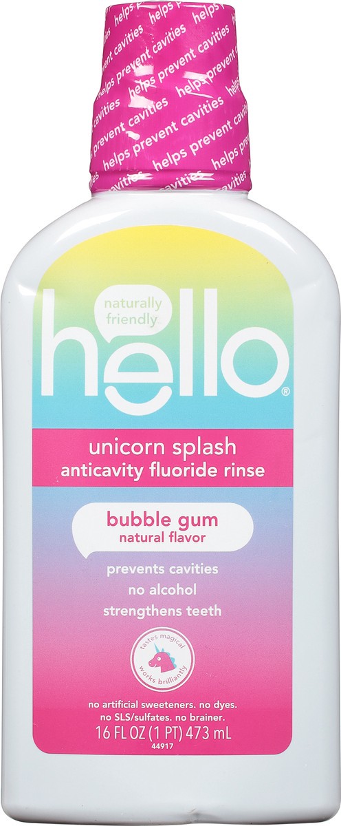 slide 6 of 10, Hello Kids Mouthwash with Unicorn Bubble Gum Flavor, Alcohol Free Mouthwash for Kids with Fluoride, Safe for Ages 6 and Up, Anticavity, Vegan, No Alcohol, No Dyes, 16 oz bottle, 16 fl oz