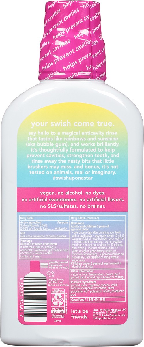 slide 7 of 10, Hello Kids Mouthwash with Unicorn Bubble Gum Flavor, Alcohol Free Mouthwash for Kids with Fluoride, Safe for Ages 6 and Up, Anticavity, Vegan, No Alcohol, No Dyes, 16 oz bottle, 16 fl oz
