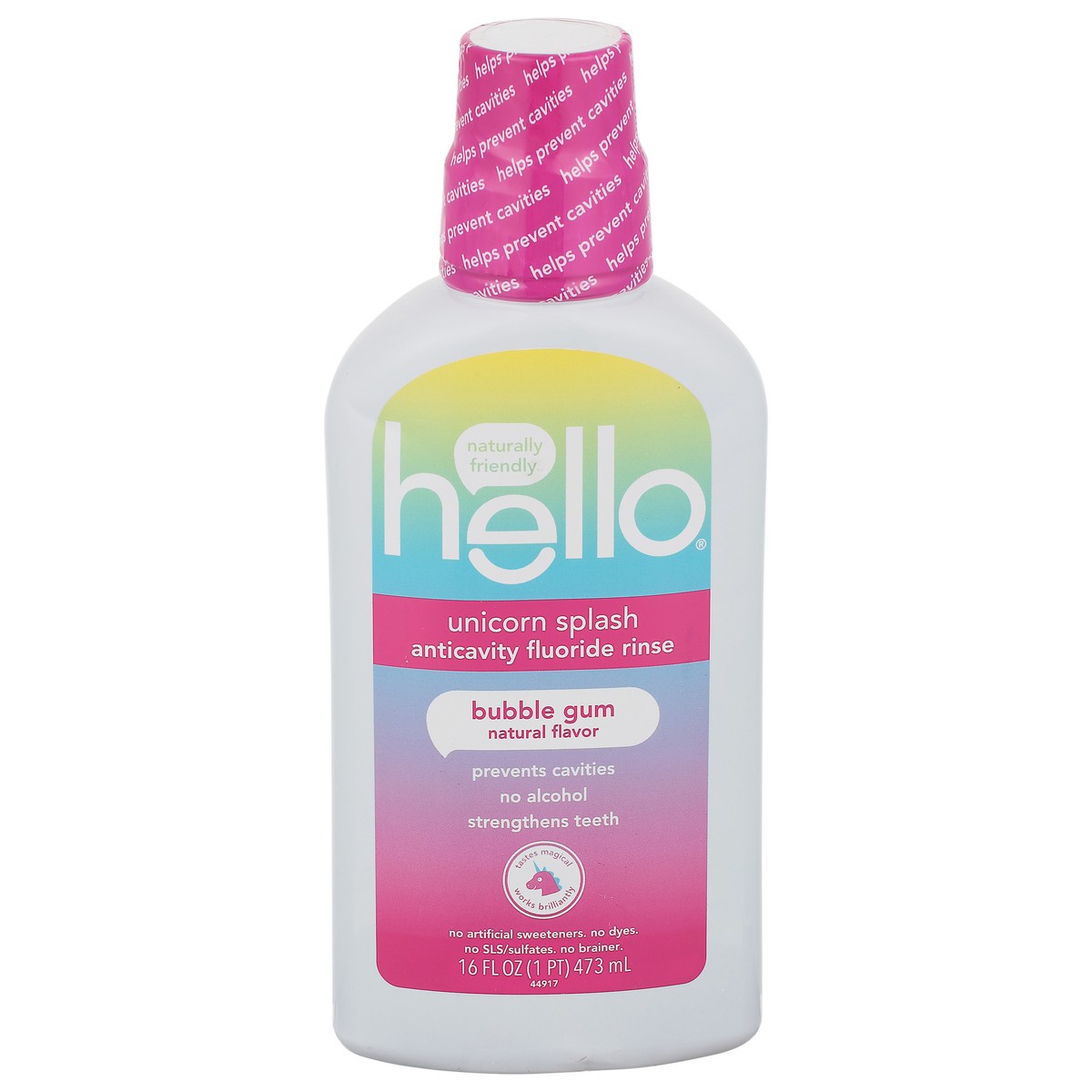 slide 9 of 10, Hello Kids Mouthwash with Unicorn Bubble Gum Flavor, Alcohol Free Mouthwash for Kids with Fluoride, Safe for Ages 6 and Up, Anticavity, Vegan, No Alcohol, No Dyes, 16 oz bottle, 16 fl oz