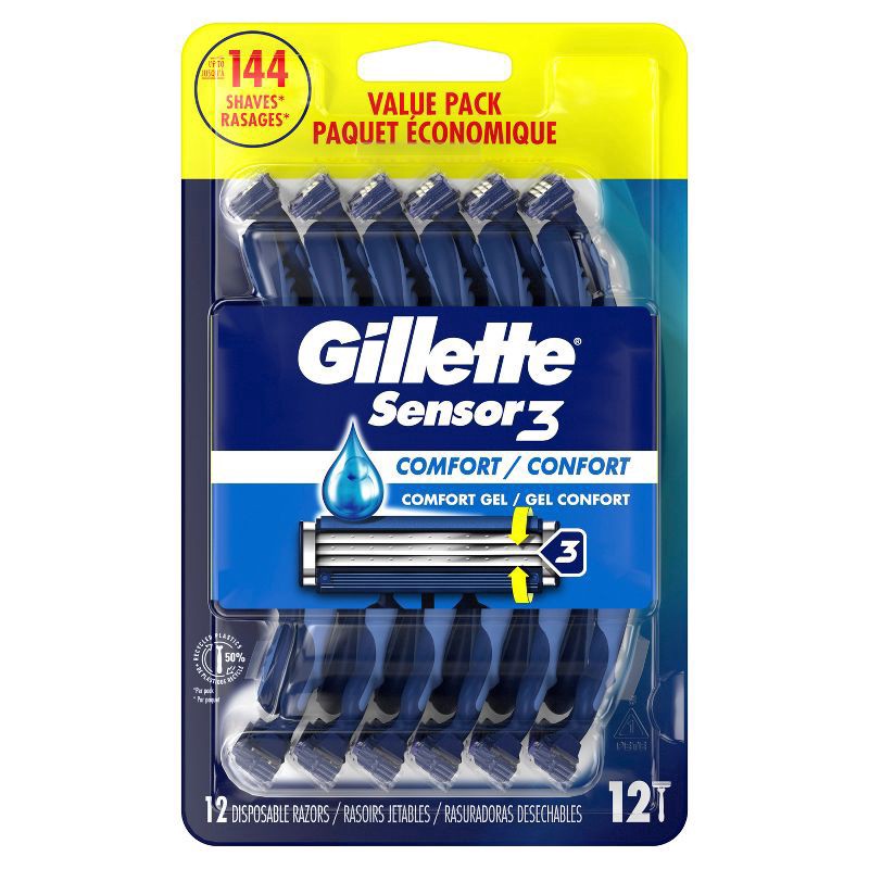 slide 5 of 9, Gillette Sensor3 Comfort Men's Disposable Razors, 12 Razors, 12 ct