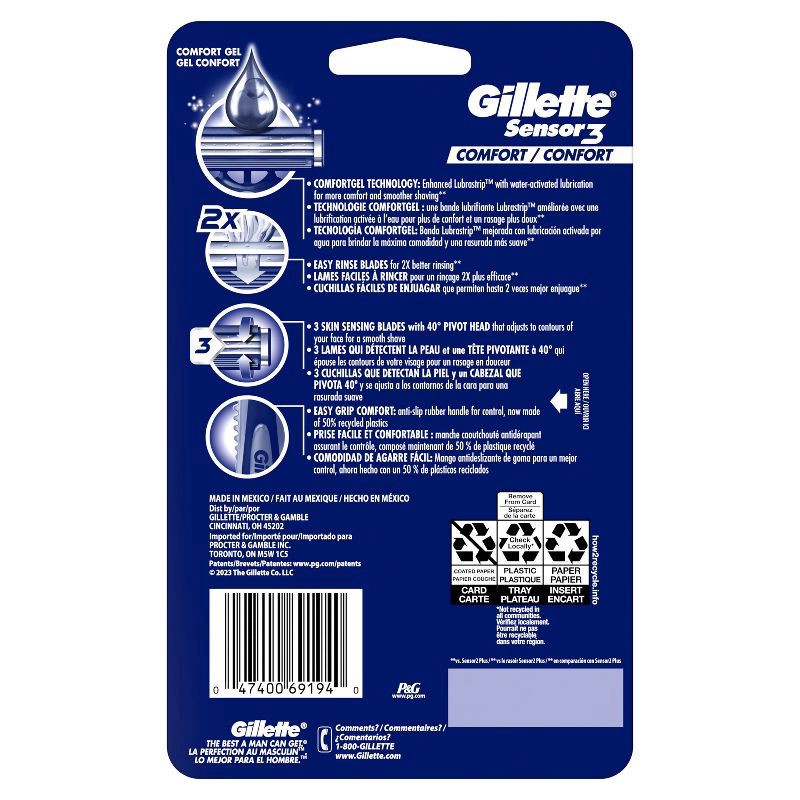 slide 6 of 9, Gillette Sensor3 Comfort Men's Disposable Razors, 12 Razors, 12 ct