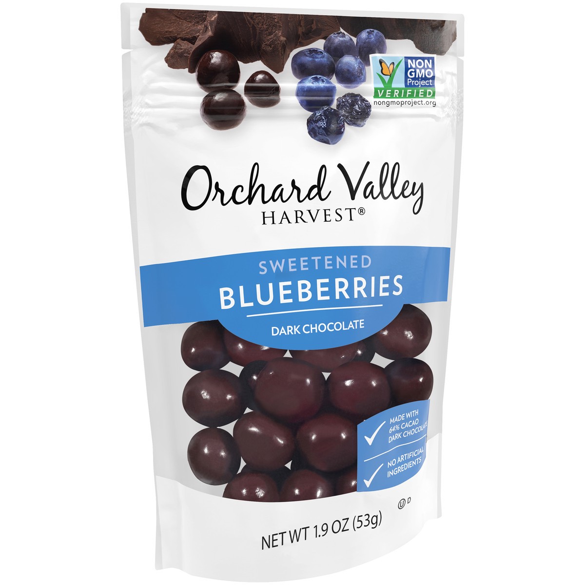 slide 2 of 11, Orchard Valley Harvest Sweetened Dark Chocolate Blueberries 1.9 oz, 1.9 oz